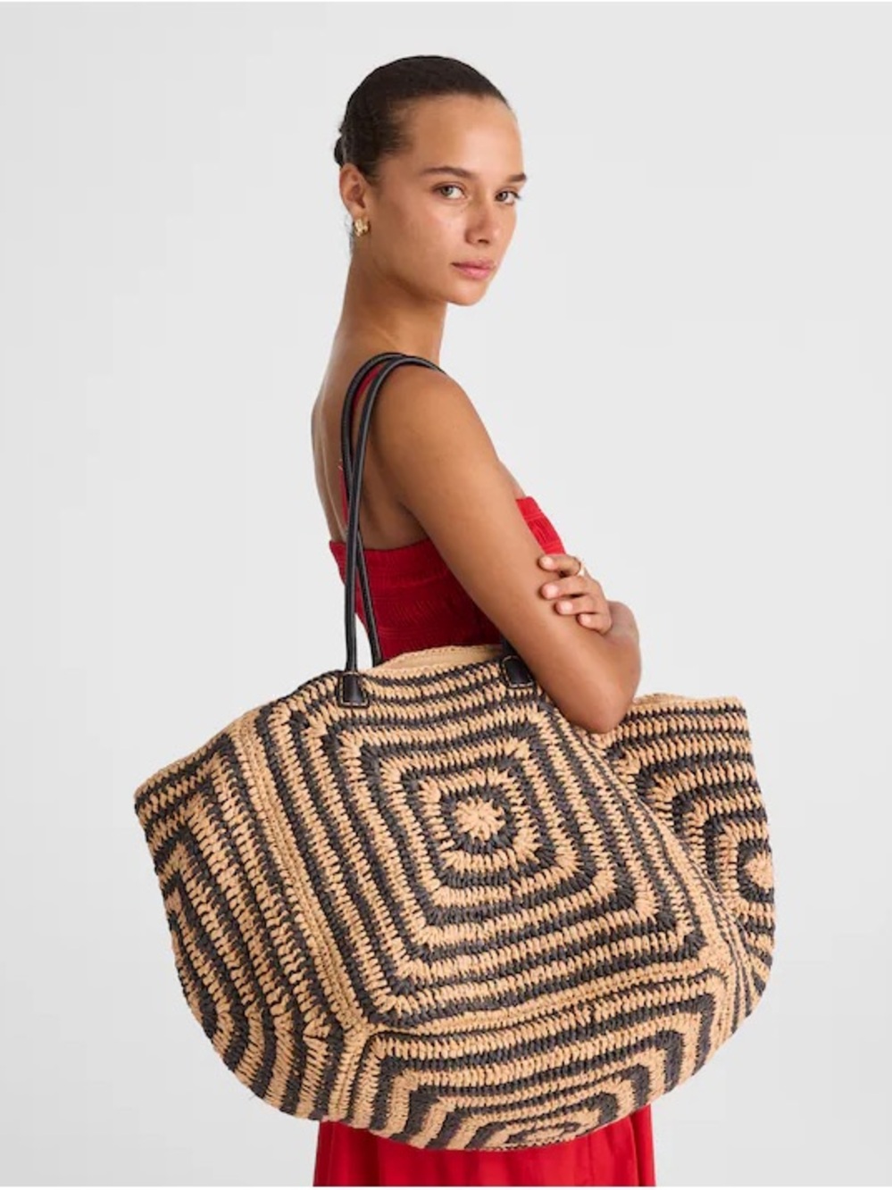 Madewell The Two Toned Straw Tote Bag NWT